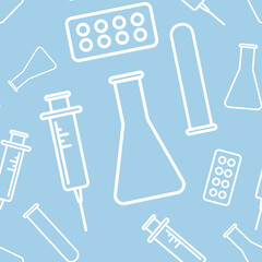 Medical seamless pattern on blue background