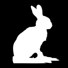 Hare white silhouette on black background. Vector Icon of bunny or rabbit shadow, element for postcard, wildlife, zoo image. Rabbit animal in nature monochrome sticker or decal of wildlife hare shade