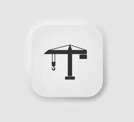 Building crane icon in neumorphism style. Icons for business, UI, UX. Construction symbol. Tower crane, workflow, real estate, lifting, hook. Neomorphic style. Vector illustration.