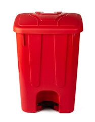 A red recycle bin isolated on white background