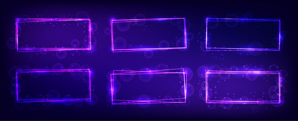 Neon rectangular frame with shining effects and sparkles