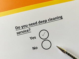 Questionnaire about cleaning service