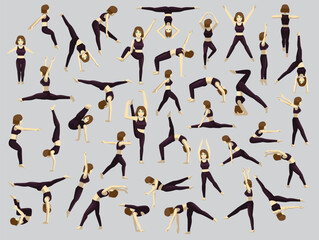 Manga Cartoon Gymnastic Poses Various Illustration Vector