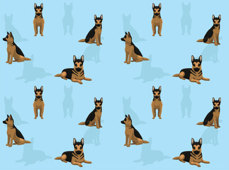 Dog German Shepherd Cute Cartoon Poses Seamless Wallpaper Background