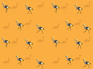 Grey Crowned Crane Cute Cartoon Poses Seamless Wallpaper Background