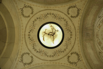 Breathtaking architecture details of panoramic dome mural columns scenic building interior view...