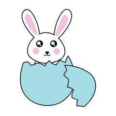 Rabbit sits in an eggshell