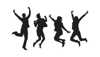 Group businesswoman jumping together black silhouette.
