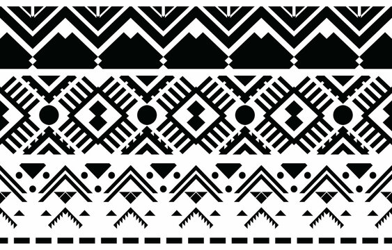 Aztec tribal traditional texture background, abstract design in black and white, fabric, ornament, rug
