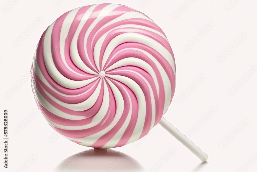 Wall mural Pink and white lollipop candy on a white background. Generative AI