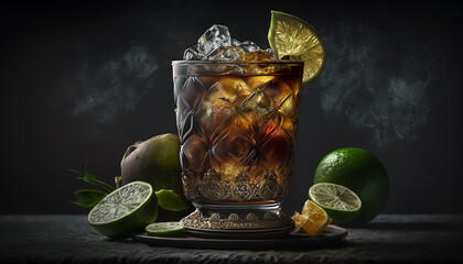 The most elegant the most beautiful delicious Dark 'N' Stormy cocktail - obrazy, fototapety, plakaty