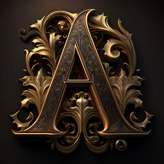 4k letter A logo with golden ornament on black background	
