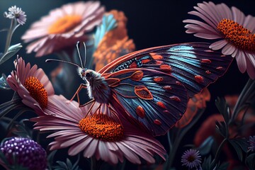 Fototapeta na wymiar pretty butterflies and beautiful flowers