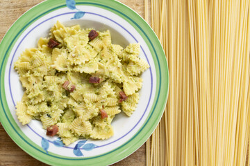 pasta with cream of broccoli and speck