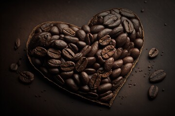 coffee bean in heart shape, AI generated