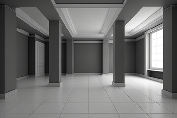 An illustration of a modern, empty interior space. Generative AI