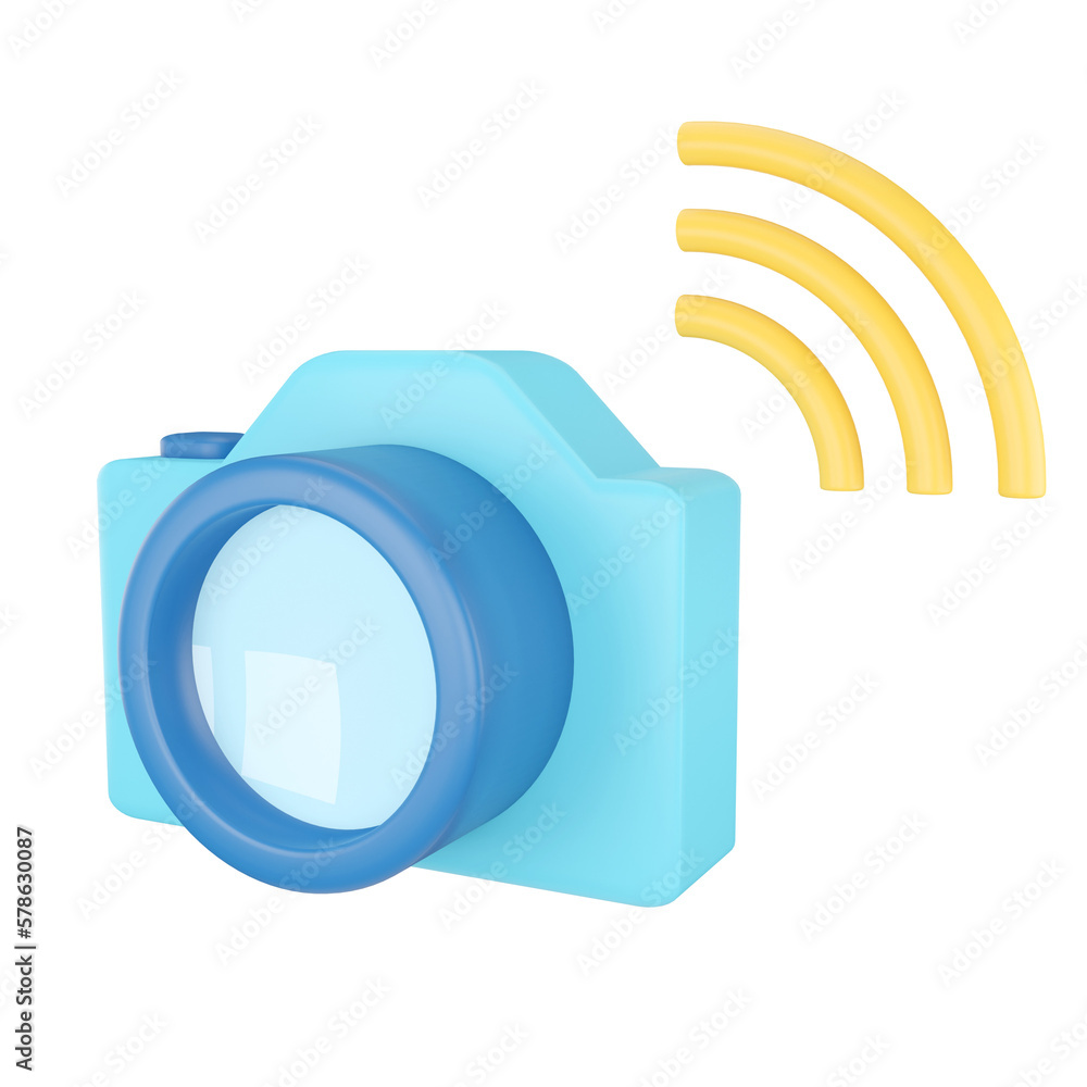 Poster camera connect wifi. wireless network. 3d rendering.