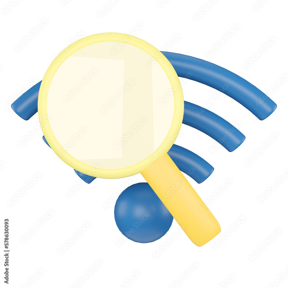 Poster search wifi signal. wireless network. 3d rendering.