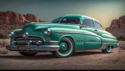 Fotobehang US Autos aus den 50-er Jahren Old Cars Cuba Retro Classic Abstrakte Illustration Gnerative AI Digital Art Hintergrund Background Cover Magazin © Korea Saii