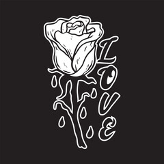 Rose love art Illustration hand drawn style black and white for tattoo, sticker, logo etc