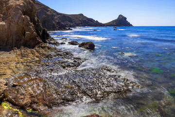 Fototapeta na wymiar MorrÃ³n de Punta Baja, Ligthouse of Cabo de Gata, Cabo de Gata-NÃ­jar Natural Park, UNESCO Biosphere Reserve, Hot Desert Climate Region, AlmerÃ­a, AndalucÃ­a, Spain, Europe