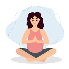 Pregnant woman exercising yoga. Illustration in flat cartoon style, concept illustration for healthy lifestyle, sport, exercising.