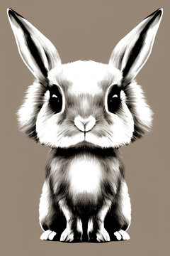 a drawing of a rabbit with a gray background. generative AI