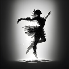 Woman Dacer Black and White. Shadow. Outlines. Backlight. Generative AI