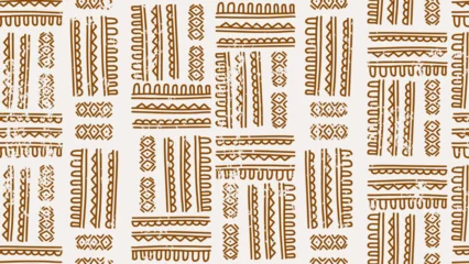 Ingelijste posters Afrikaanse Motieven seamless african doodle stripes drawing pattern, Vector hand drawn brown on white background, texture old ornament decoration.  © ngupakarti