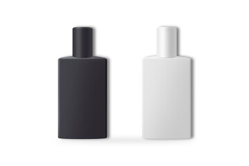 Blank black and white matte glass cosmetic  bottle mockup isolated on white background. 3d rendering.