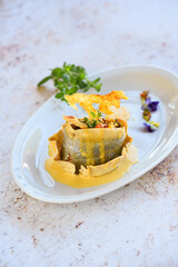 Fine dining Trout fillet on the plate