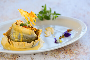 Fine dining Trout fillet on the plate
