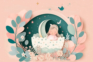 Baby shower greeting card. Girl. Generative AI