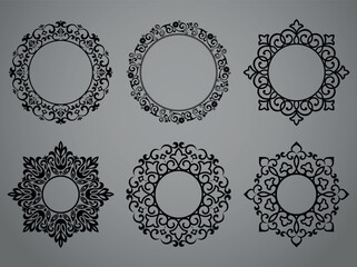 Set of decorative frames Elegant vector element for design in Eastern style, place for text. Floral black and gray borders. Lace illustration for invitations and greeting cards