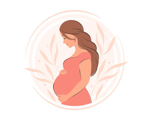Pregnant woman, future mom. Pregnancy and motherhood concept.  Vector illustration.
