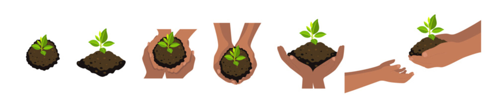 Black skin hands holding small tree for planting. Green world, earth day, save our planet, eco life concept. Vector illustrartion