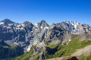 Fototapeta na wymiar View on the Jungfrau Swiss Alps and glacier from Schlithorn mountain