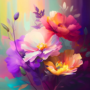 Oil Painting Colorful Romantic Flower soft and shiny, Ai generative