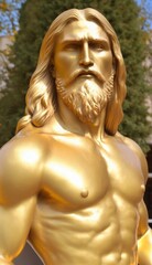 Fototapeta na wymiar Golden Jesus statue, god, golden god, lord, gold statue, religious statue, altar. Generative AI.