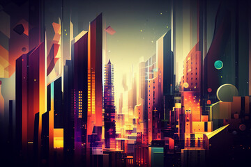 Plakat Abstract city skyline background. Generative AI illustration