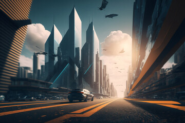 Naklejka na ściany i meble Abstract city skyline background. Generative AI illustration