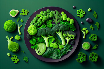 Fresh food plate or diet concept. Salad and diet food on plate. Generative AI illustration