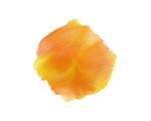 Naklejka na ściany i meble Yellow blurred watercolor stain on the texture of the paper. Abstract orange stain on transparent background. Ink drop. PNG
