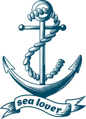 Anchor logo, graphic design, sea lover, anchor, branding  
blue ink