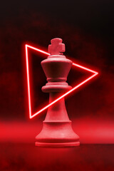 Majestic Chess King: Vibrant LED Lighting and Red Smoke Add Drama to the Vertical Shot