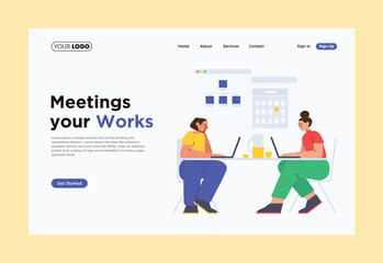 A website for a Meet your works company homepage design illustrations vector.