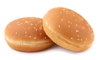 Hamburger buns on white background