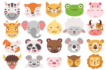 Fotobehang Schattige dieren set Animal emotions set concept without people scene in the flat cartoon style. Images of faces of various wild animals. Vector illustration.