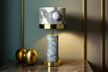 Table lamp with marble and brass accents. Generative AI