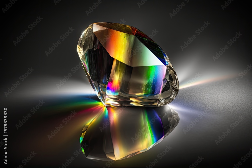 Poster light pours from a blurred rainbow gemstone against a black background. you may use this blurred, ol